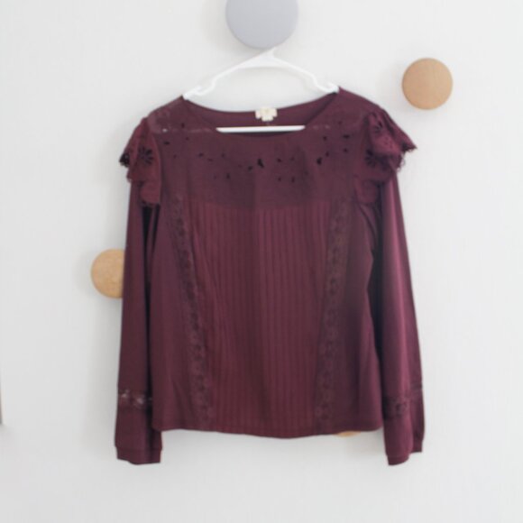 Anthropologie x Tiny Long-Sleeve Crescent Ruffled Lace Top Size Medium EUC - Picture 2 of 11